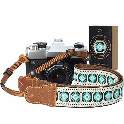 Padwa Lifestyle Camera Strap - 1.5" Crazy Horse Cowhide Head Cotton Strap,Vintage Embroidery Camera Straps for Photographers,Cameras,Binoculars,Cute Adjustable Shoulder Neck Strap for Adults & Kids - Image 1