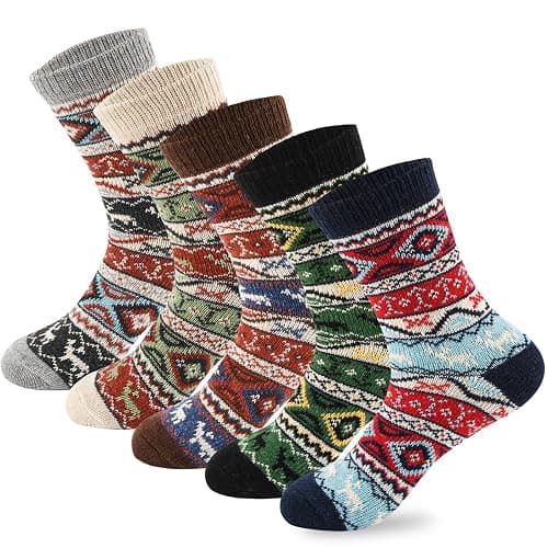 LKV 5 Pairs Wool Socks for Women - Cute Fuzzy Warm Colorful Crew Socks for Women Winter Christmas Stocking Stuffers Gifts - Image 1
