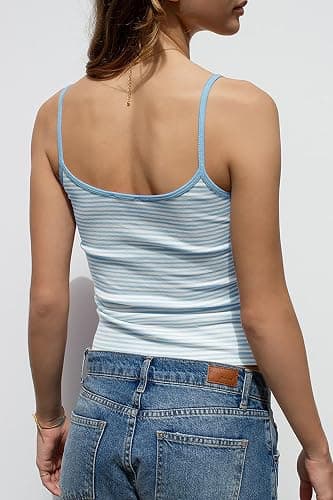 Cioatin Women Y2K Sleeveless Striped Spaghetti Strap Crop Cami Tank Backless Slim Fit Aesthetic Going Out Tops Girls thumbnail 3