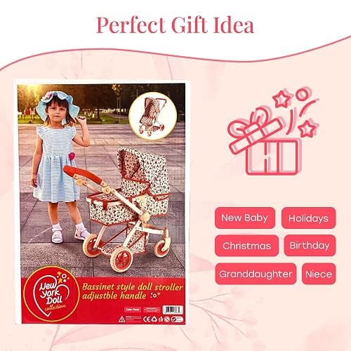 Convertible Combo Baby Doll Stroller for 3 Year Old Girls & Up | Play Toy Baby Stroller for Dolls, Folding Adjustable Bassinet Carriage Buggy with Storage Basket Converts to Sit Up Pushcart Pram, Red thumbnail 5