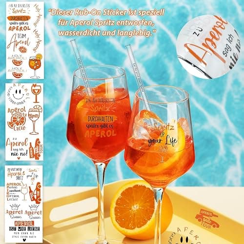6 Stück 20cm Glasstrohhalme Aperol Spritz, Wiederverwendbar Glas Strohhalm Aperol Spritz Geschenkset mit Reinigungsbürste und 3 Rub On Sticker, für Cocktails, Smoothie und Säfte thumbnail 4