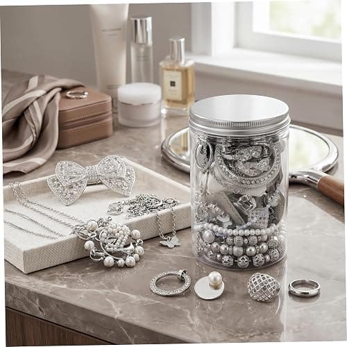 Striegro Mystery Jewelry Jar Silver - Vintage Jewelry Mystery Jar With Transparent Display Container for Women - Silver. thumbnail 2