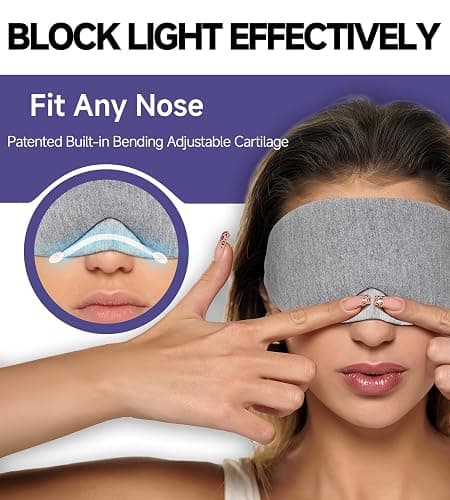 Mavogel Cotton Sleep Eye Mask - Updated Design Light Blocking with Adjustable Nose Bridge, Soft and Comfortable Night Eye Mask for Men Women, Eye Blinder for Shift Work, Includes Travel Pouch, Grey thumbnail 2