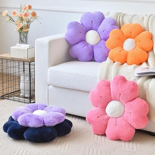 Ddliury Flower Pillow, Flower Shaped Pillow Decorative Throw Pillows for Bed Couch, Cute Daisy Pillow Dorm Decor Floor Seating Cushion (Navy Blue, 15 Inches) thumbnail 5