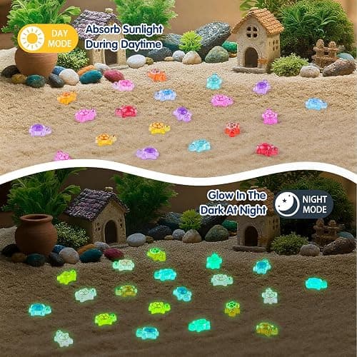 200 Pcs Mini Resin Turtle with 1 Pc Jumbo Resin Turtles, Luminous Miniature Tiny Turtles Glow in The Dark for Fairy Garden Dollhouse Micro Landscaping thumbnail 6