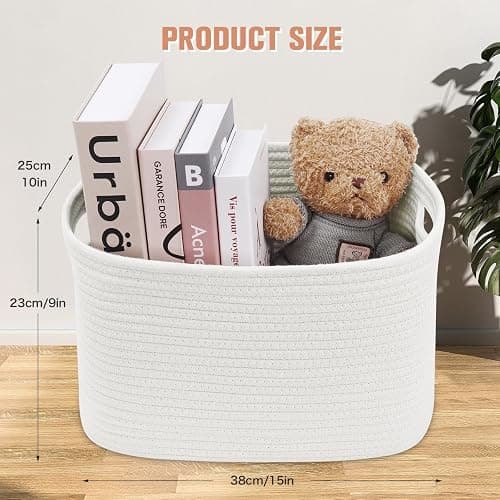 ECDYQXVU Cotton Rope Shelf Storage Basket, 15x10x9 in, Shelf Storage Baskets for Clothes, Toys, Towels, Books, Laundry (White, 1 Pack) - 1 Pack - White thumbnail 4