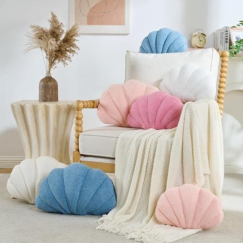 CANGHI Shell Pillow Seashell Decorative Pillow Ivory White Beachy Coastal Shell Shaped Throw Pillows 13x10 Inch Soft Ocean Beach Sea Shell Plush Pillows Cushion for Bed Couch Living Sofa Room Decor thumbnail 2