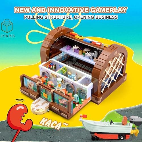 Toy Building Brick Blocks Toys Sets Display Box kit Action Figures Pineapple House Patrick Stone Star Home for Boys and Girls Kids Age 2-4, 3-5, 5-7, 8-12 Fans STEM Gift (2718 pcs) thumbnail 4