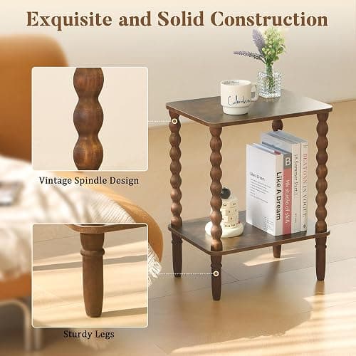 Fultyle Side Table, Small End Table with Storage Shelf, 2-Tier Small Coffee Tables Living Room for Bedroom, Narrow Spaces (Rustic Brown) thumbnail 4