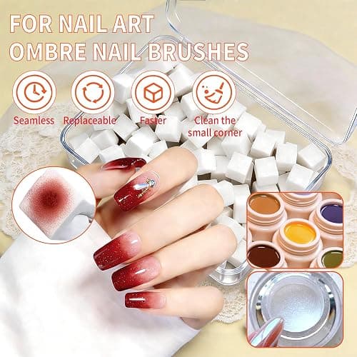 CllyCnny 200Pcs Nail Sponges for Ombre:Soft Nail Art Sponges With Grabbing Pen for Gradient Ombre Blush Chrome Design Effects,Professional Accessories Supplies for Home and Salon Use thumbnail 4