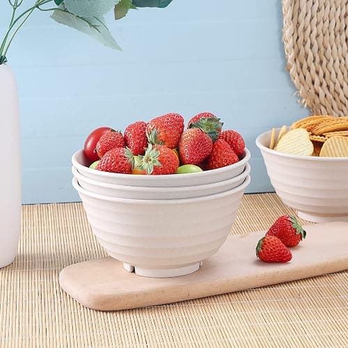 28pcs Wheat Straw Dinnerware Sets for 4, Wheat Straw Plates and Bowls Sets Microwave Safe, Large Plates, Bowls, Cups - Beige thumbnail 2