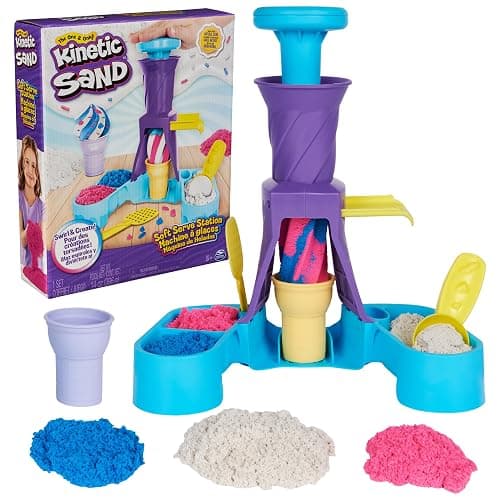 Kinetic Sand, Soft Serve Station with 396g of Play Sand (Blue, Pink and White), 2 Ice-Cream Cones and 2 Tools, Sensory Toys for Kids Aged 5 and up - Image 1