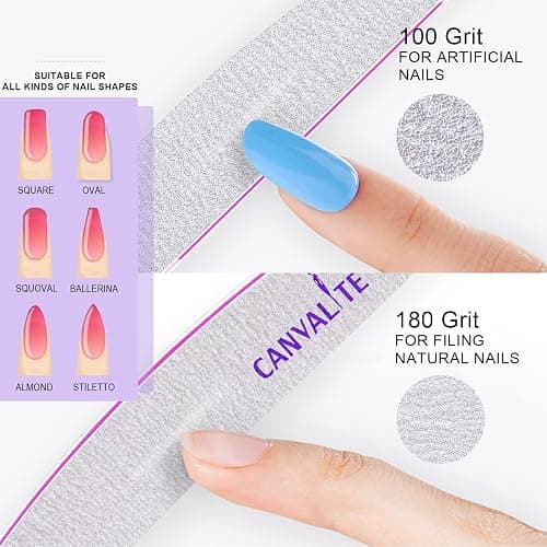 Canvalite 10 PCS Nail File Professional Nail Files Reusable Double Sided Emery Board(100/180 Grit) Nail Styling Tools for Home and Salon Use Christmas Gifts for Women thumbnail 2
