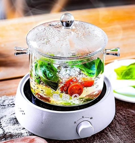 Glass Cooking Pot - 1.5L/50OZ Glass Saucepan Heat-Resistant Borosilicate Glass Handmade Cookware Set stovetop Pot - Safe for Pasta Noodle, Soup, Milk, Tea,salad (1.5L/50OZ) thumbnail 4