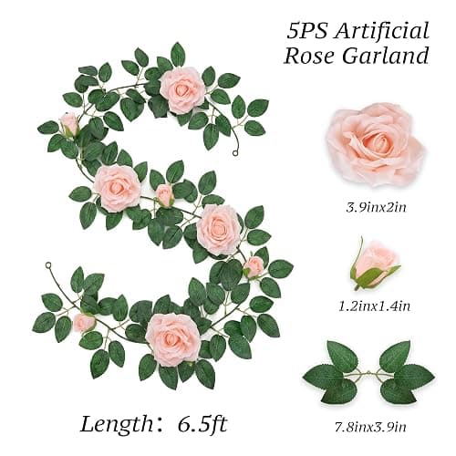 ZIFTY 5Pcs 34FT Flower Garland Pink Artificial Rose Vine Wedding Home Decor | Faux Silk Floral Vine Hanging Decor Flower Garland for Wedding Arch Party Backdrop Garden Wall Home Bridal Shower Decoration thumbnail 3