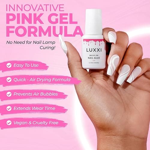 LUXXI Super Strong Brush On Nail Glue for Press On Nails | Best Extra Strength Nail Glue for Long Lasting Extended Wear for Press-Ons, Nail Tips & Acrylic Nails thumbnail 2