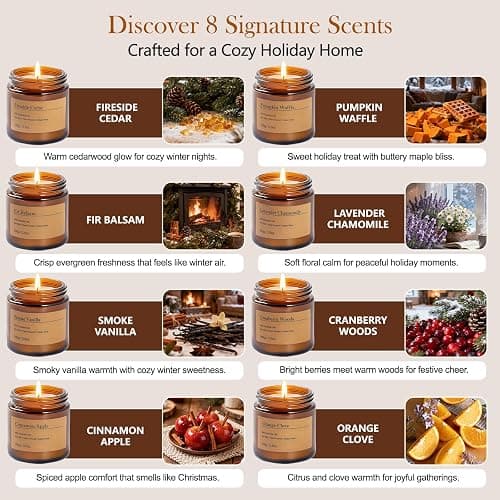 Holiday Candle Gift Set – 8 Pack Vintage Amber Glass Jar Candles,Winter Scents for Home,Christmas Gift for Women,Aromatherapy Soy Wax Candles,Cozy Home Décor,Premium Box thumbnail 4