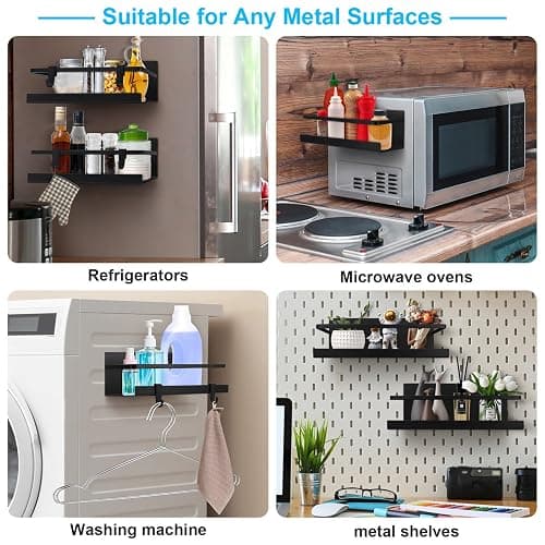 Magnetic Spice Rack for Refrigerator, 2 Pack Magnetic Shelf Spice Organizer for Spice Jars, Fridge Seasoning Organizer Spice Holder Magnet Shelves forKitchen Pantry Organization and Storage + 4 Hooks thumbnail 5