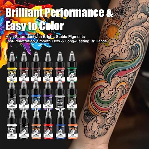UINK 18 Colors Tattoo Ink Set - (0.65oz/20ml) Vibrant Body Art Pigment Kit | 18 Vibrant Colors, Smooth Ink Flow, Fast Coloring, Premium Formula, For Lining & Shading thumbnail 5