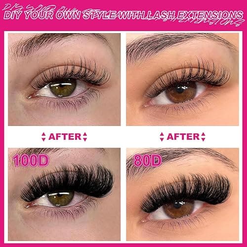 Fowendia Lash Clusters Kit Fluffy 80D 100D Individual Lashes Cluster Lashes Kit D Curl Cluster DIY Eyelash Extensions 10-18mm Bond and Seal Waterproof, Lash Applicator, Thick False Eyelashes thumbnail 5