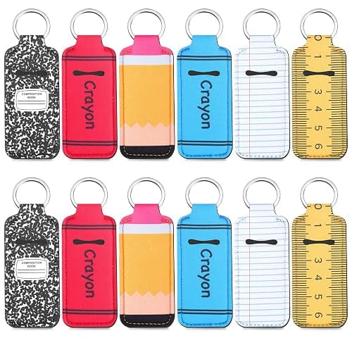 Yeyeplum 12 Pcs Back to School Lipstick Holder Keychains Bulk 6 Style | Lip Balm Case Sleeve for Women Purse Accessories, Teacher Appreciation Gifts Party Favors, Pocket Design with Keyring - Image 1