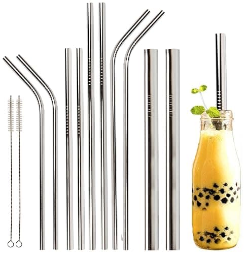 Youngever Reusable Stainless Steel Straws, with 2 Extra Wide Straws for Smoothie and Bubble Tea, to Go Bag, 20 Ounce and 30 Ounce Tumblers (Silver) - Image 1