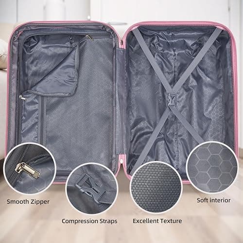 LARVENDER Luggage Sets 5 Piece Hardside Expandable Suitcase with Wheels Lock,PC+ABS Hardside Lightweight Rolling Suitcase for Women and Men,Peach Sparkling thumbnail 5