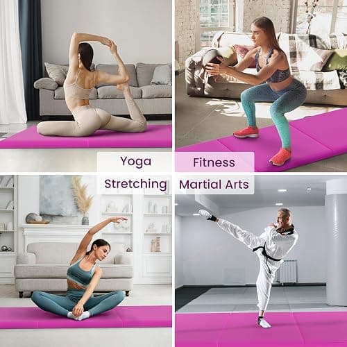 Fitvids Folding Exercise Gymnastics Mat for Tumbling, 2'x6'x2" Gym Workout Mat with Carrying Handles High-Density Anti-Tear Portable Fitness Aerobics Mats for Home Gym Yoga Pilates MMA Core Training, Multiple Colors thumbnail 6