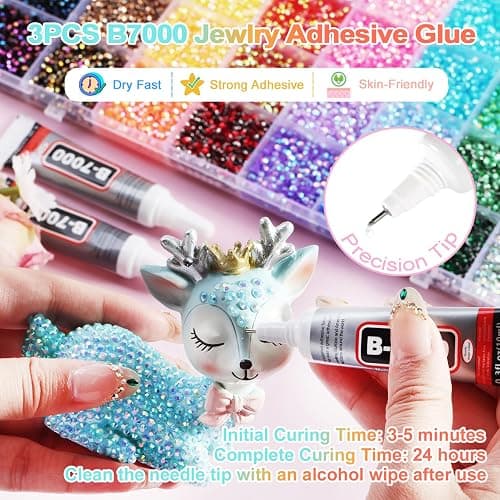 ELEEGEM Bedazzling Kit with Resin Rhinestones, 32,000 pcs 40 Colors 3 mm Flatback Jelly Gems Bedazzler Set & B7000 Glue, DIY Nails, Shoes, Mugs, Books, Crafts & Diamond Art thumbnail 3