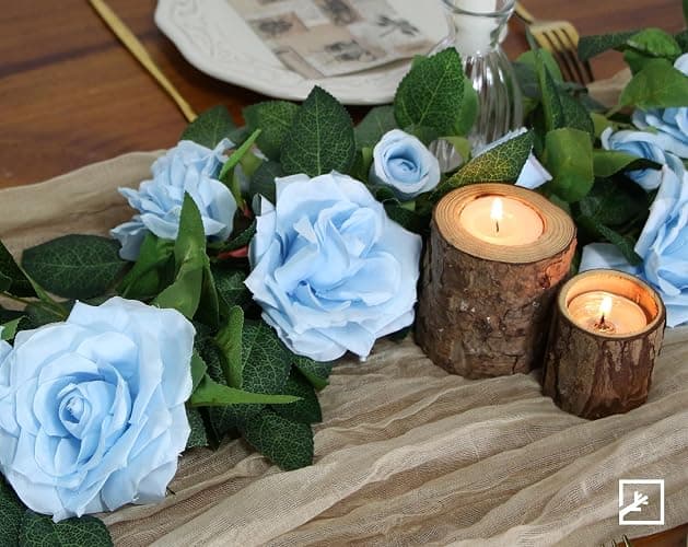 ZIFTY 5Pcs 32.5FT Blue Flower Garland Fake Flower Vines Faux Artificial Floral Garland Hanging Rose Ivy for Wedding Decortions Arch Garden Ceremony Background Outdoor Wall Decor thumbnail 2