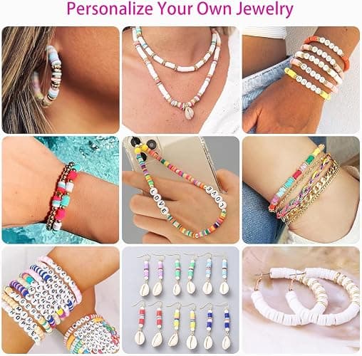 20,000 Pcs Clay Beads Bracelet Making Kit, 120 Colors 6 Boxes Polymer Beads Spacer Heishi Beads & Jewelry Kit with Pendant Charms Elastic Strings, Crafts Gift for Kids Adults thumbnail 8