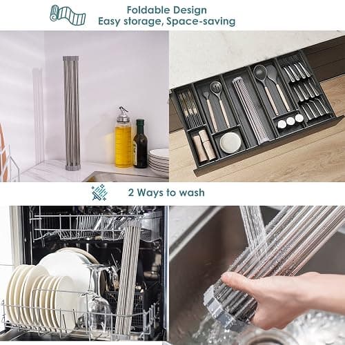 Tomorotec Roll Up Dish Drying Rack, Over The Sink Dish Drying Rack, Portable Stainless Steel Rolling Rack Multipurpose Kitchen Drainer Caddy Organizer Storage Shelf Holder, Gray - 17.7" x 11.5" thumbnail 6