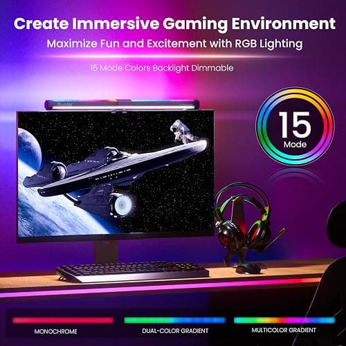 Quntis Monitor Light RGB Backlight, Eye-Care Computer Lights Bar Gaming Office Desk Lamp, 15 Modes Backlight, 3 Color Temperature & Brightness Dimmable Front Light, Ra95 Screen No Glare Monitor Lamp thumbnail 4