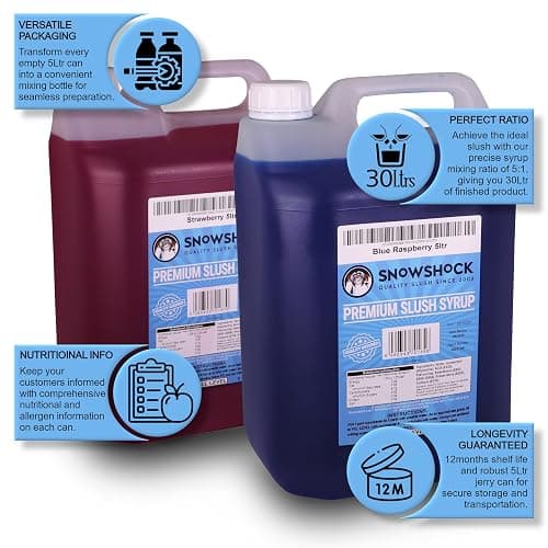 SnowShock 2 x 5ltr Slush Syrup - Concentrate Dilute for Ice/Slushy Machine | Flavoured Slushie Maker (Strawberry & Blue Raspberry) thumbnail 2