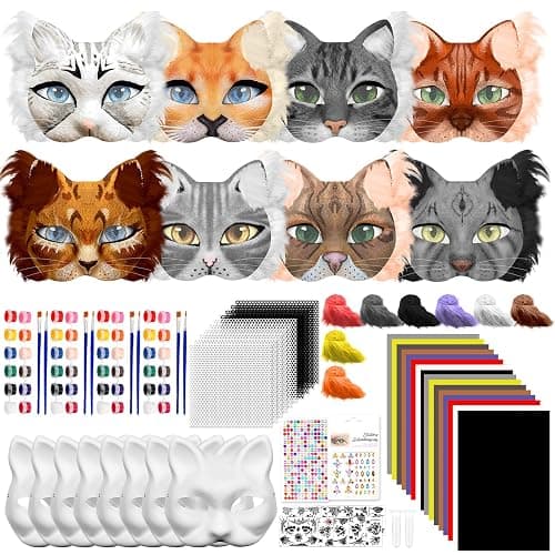 Blurap 124 PCS Therian Mask Kit Cat Masks to Dress Up DIY Therian Cat Mask Set with Fur Eye Mesh Stickers Furry Masks for Christmas Easter Crafts Masquerade Cosplay Party - Image 1