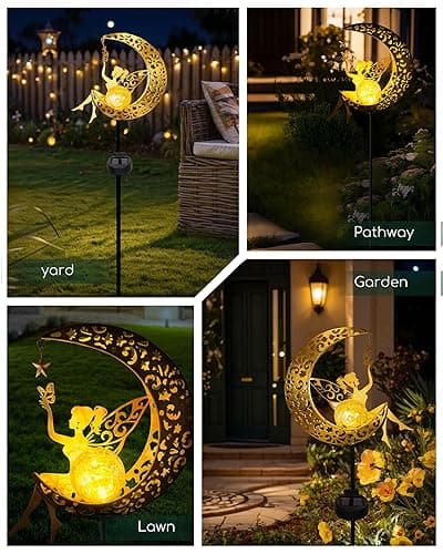 Vuees Solar Garden Statues Outdoor Decor, Fairy Moon Figurine Light Stake, Housewarming Ornament for Patio, Lawn, Yard, Pathway - Unique Gift Ideas for Gardening Mom Grandma thumbnail 5