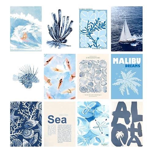 Beach Coastal Surf Wall Art - 4x6 Inches Set of 50 UNFRAMED Collage Posters & Prints - Blue Retro Beach Wall Decor - Summer Cowgirl Nautical Beachy Room Decor - Ocean Surfboard Granddaughter Room Wall Decor thumbnail 2