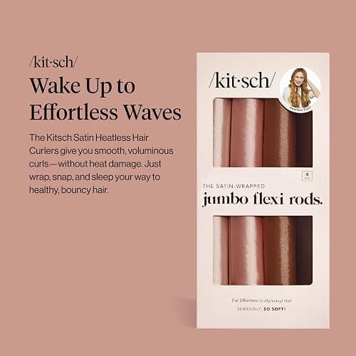 Kitsch Satin Hair Curlers, Heatless Curling Rod - Jumbo Flexi Rod, Heatless Hair Curler - Hair Curlers to Sleep In - No Heat Overnight Curls - For All Hair Types and Texture - 4pcs Rosewood thumbnail 2