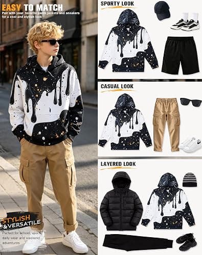 uideazone 6-16 Years Boys Hoodies for Kids 3D Graphic Hooded Sweatshirt | Big Kangaroo Pocket, Lightweight Fabric, Easy Match, for Spring, Fall and Winter, Indoor and Outdoor Activities thumbnail 6