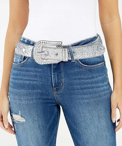 Women Men Rhinestone Belt Western Cowgirl Cowboy Bling Studded Leather Belt for Jeans Pants (suit for waist 27-39") thumbnail 7