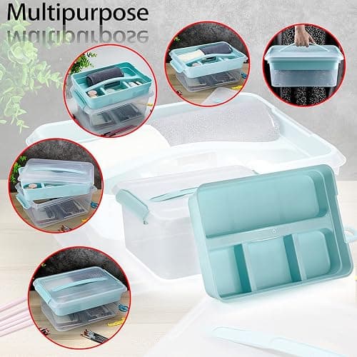 BTSKY Stack & Carry Box, Clear Plastic Storage Container Stackable Home Utility Box with Removable Tray Multi-Purpose Storage Bin for Organizing Stationery, Sewing, Art Craft Supplies(Blue) thumbnail 4