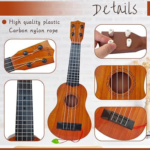Kids Toy Ukulele Guitar,17 Inch Classical Guitar Musical Toy,4 Strings Guitar Ukulele Educational Learning Toy for Toddlers and Preschoolers - Round-shaped thumbnail 4