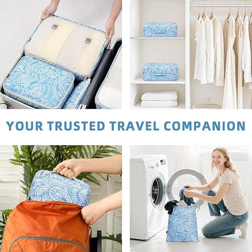 BAGAIL 8 Set Packing Cubes Luggage Packing Organizer Bags for Travel Accessories-Blue paisley thumbnail 7