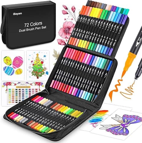 iBayam Art Markers Set, 72 Colors Dual Tip Brush Pens for Adult Coloring Book, Note-Taking, Calligraphy, Journaling, Sketching and Lettering, with Gift Case for Adult Office Art Supplies - Image 1