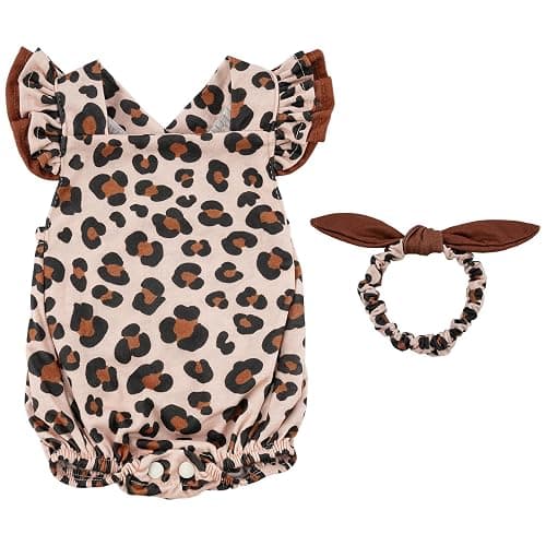 BABESIDE Reborn Baby Doll Clothes for 17- 22 Inch Dolls | 2-piece leopard pattern reborn baby doll clothes outfits for 17–22 inch dolls with 1 doll romper and 1 matching headband - Image 1