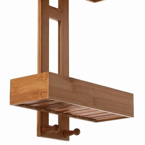 Basicwise Bathroom Multi-function Natural Bamboo Storage Rack Over Shower Head Organizer, Shower Ball, Shampoo, Conditioner, Soap Holder thumbnail 4