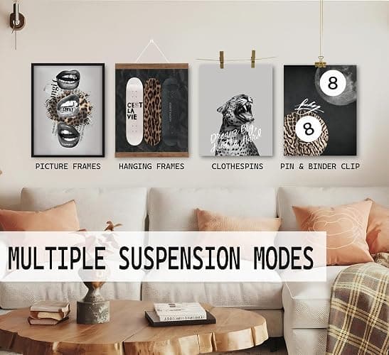 KDHTY Vintage Cheetah Room Decor Y2k,Lucky 8 Leopard Skateboard Black and White Wall Art,Preppy Cheetah Room Decor College Dorm Bedroom Bathroom,Girl Aesthetic,8x10 Unframed Set of 4 thumbnail 3