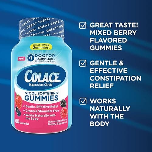 Colace Stool Softener Gummies, Gentle Dependable Constipation Relief Magnesium Citrate Gummies, No.1 Doctor Recommended Stool Softener Brand, Berry Flavored 60ct thumbnail 3