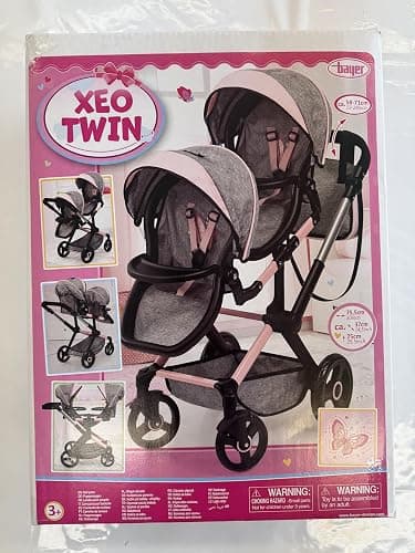 Bayer: Xeo Twin Pram - Butterfly Grey & Pink - Matching Handbag, Adjustable Handle, for Dolls Up to 20" thumbnail 7