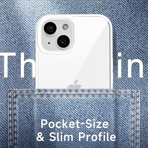 LoeoeL for iPhone 13 Case Clear, Transparent Hybrid 13 Phone Case [Hard Plastic & Soft Silicone Bumper] Acrylic Non Yellowing Thin Slim Protective Cover for Women, White thumbnail 7